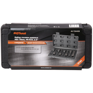 Набор головок ударных 1/2" HEX L78мм H6-H19 8 предметов "AV Steel" AV-724408