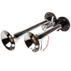 Сигнал звуковой 2 рожка воздушный SKYWAY 019 L=290/220мм 12/24V 120dB пневматический (металл, хром, 